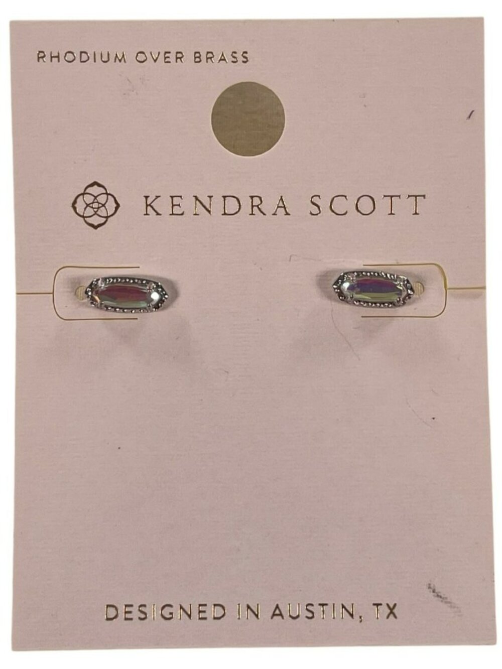 Kendra Scott Oval Stud Earrings Rhodium Over Brass With Iridescent Stone NEW